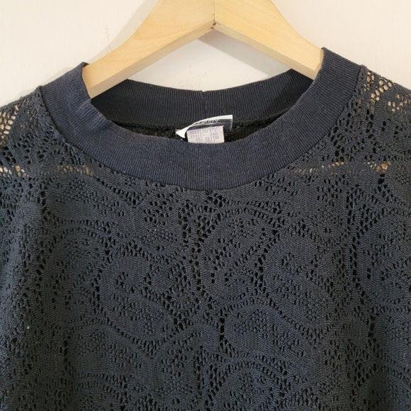 VTG 2Xs Black Y2K Lace Paisley Boxy Casual Top Sz S Whimsigoth Fairy Goth USA - Picture 3 of 11